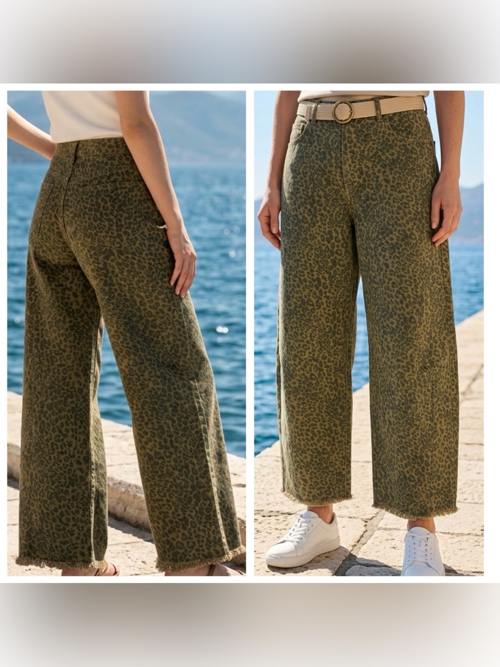 Blakeley Women Sz 7 Wide/barrel leg high rise fray hem ankle length Cheetah jean